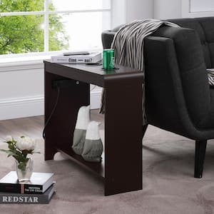 11 in. Espresso Rectangle Wood End Table with USB Ports and Outlets