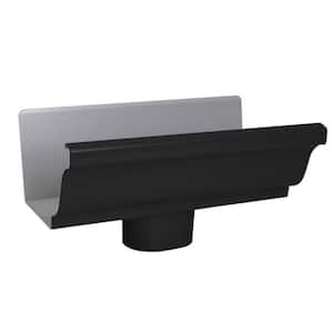 5 in. Black Aluminum K-Style Gutter End with 2 in. x 3 in. Drop Outlet
