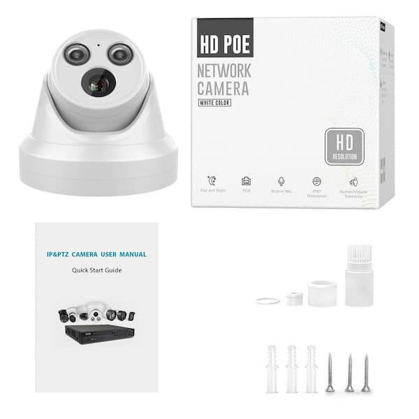 Compatible 8MP 3X Zoom IP Security Camera Built-in Mic Human Vehicle Detection 8mm Lens Plug and Play NVR App White