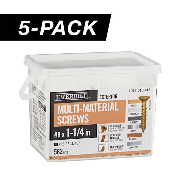 5-Pack #8 x 1-1/4 in. Brown 6-Lobe Star Drive Exterior Flat Head Multi-Material Screw (15 lbs. / 2,910-Piece)