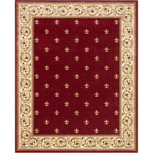 Barclay Fleur De Lis Elegance Traditional Oriental, Red 9 ft. 3 in. x 12 ft. 6 in., Area Rug