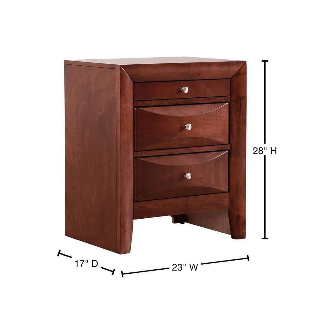 Marilla Cherry Wood 3-Drawer Nightstand, 28" Height