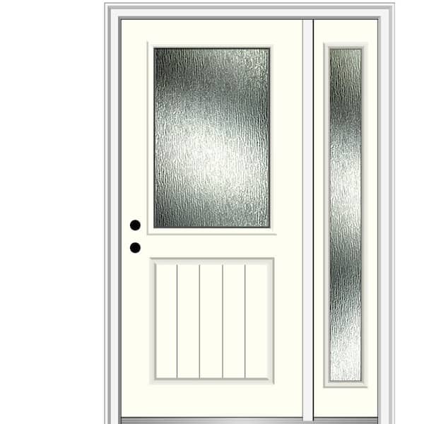 MMI Door 50 in. x 80 in. Right-Hand Inswing Rain Glass Alabaster Fiberglass Prehung Front Door on 4-9/16 in. Frame