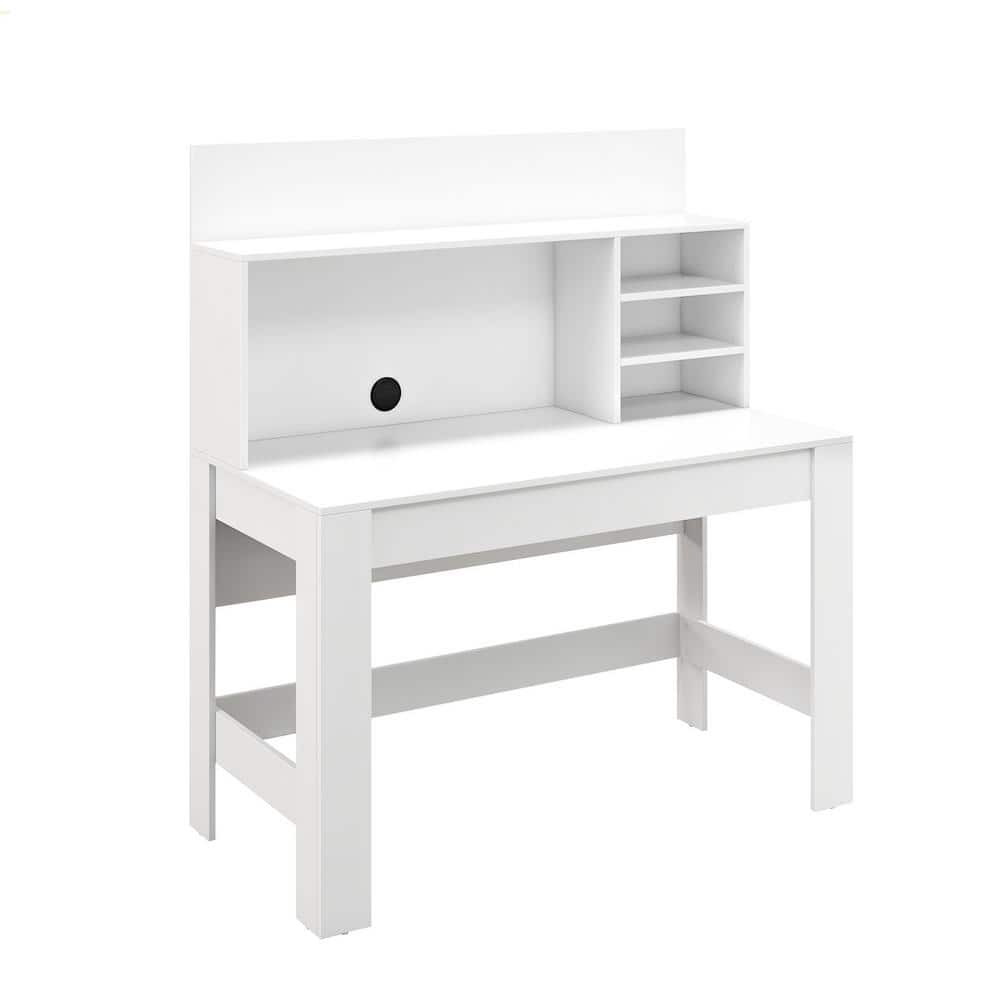 Honey Joy 48 In. White Computer Desk With Bookshelf Home Office Writing 