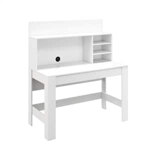 48 in. White Computer Desk with Bookshelf Home Office Writing Desk with Anti-Tipping Kits, Cable Management Hole Rustic