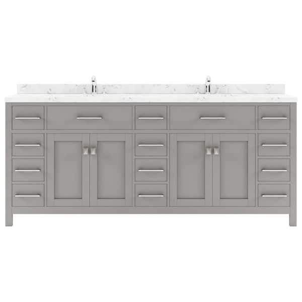 Virtu USA Caroline Parkway 78 in. W x 22 in. D x 35 in. H Double Sink Bath Vanity in Gray with Quartz Top