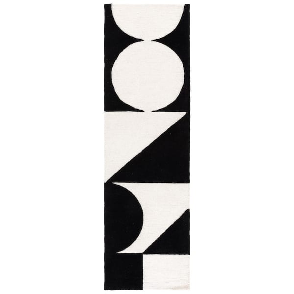 Rodeo Drive 2 ft. x 10 ft. Ivory/Black Abstract Geometric Runner Rug