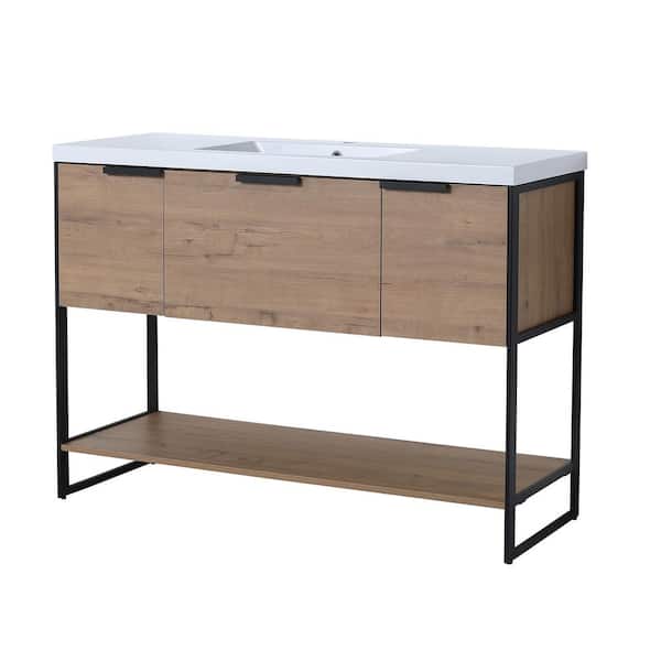 JimsMaison 48 in. W x 18 in. D x 34 in. H Bath Vanity Set in Oak with Cultured Marble Vanity Top in White