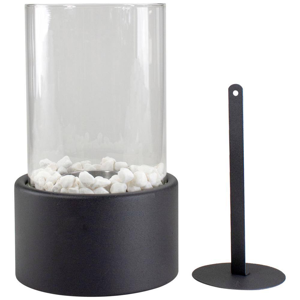 10.5" Black Bio Ethanol Tabletop Fireplace with Glass Panels
