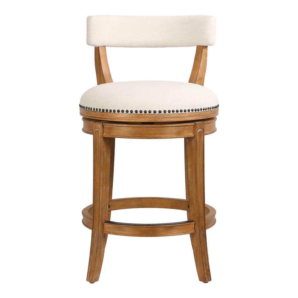 Pasha 26" Pecan Wood Swivel Bar Stool with Linen Seat