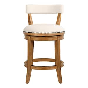 Pasha 26 in. Counter-Height Pecan Finish Mid-Back Wood Bar Stool with Cream Seat