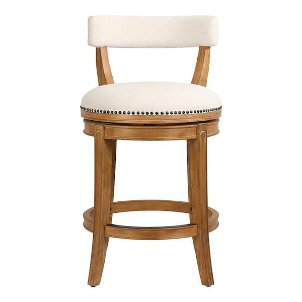NewRidge Home Goods Pasha 26 in. Counter-Height Pecan Finish Mid-Back Wood Bar Stool with Cream Seat