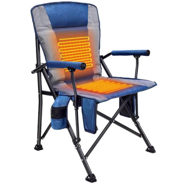 Justincity Blue Heated Camping Chair with 3-Heat Levels, Fully Padded Heated Folding Chair Rich Pockets-Battery Not Included