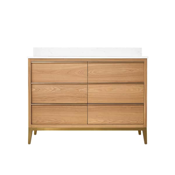 NOLAN 48 in. W x 22 in. D x 35 in. H Single Sink Freestanding Bath Vanity in Light Oak with Carrera White Quartz Top