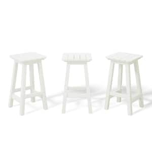 Laguna 24 in. (Set of 3) HDPE Plastic All Weather Square Seat Backless Counter Height Outdoor Bar Stool in White