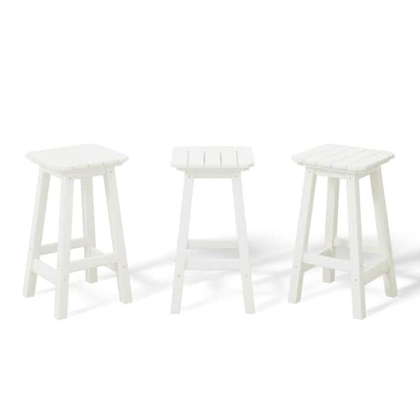 WESTIN OUTDOOR Laguna 24 in. (Set of 3) HDPE Plastic All Weather Square Seat Backless Counter Height Outdoor Bar Stool in White