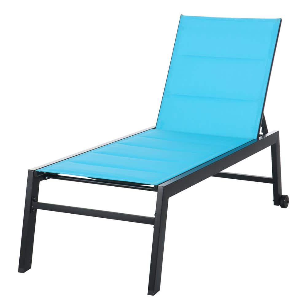 Blue Steel Frame Armless Outdoor Chaise Lounge Chair