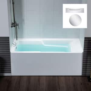 60 in. x 30 in. Acrylic Soaking Alcove Rectangular Bathtub with Left Drain and Overflow in White with Chrome