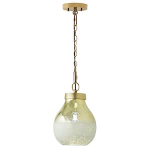 Haniah 9 in. 1-Light Painted Gold Shaded Pendant Light with Gold and Cream Ombre Mercury Glass Bell Shade
