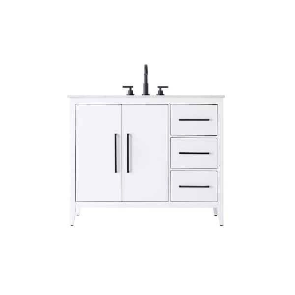 42 in. Single Sink White Bath Vanity with White Engineered Marble Top