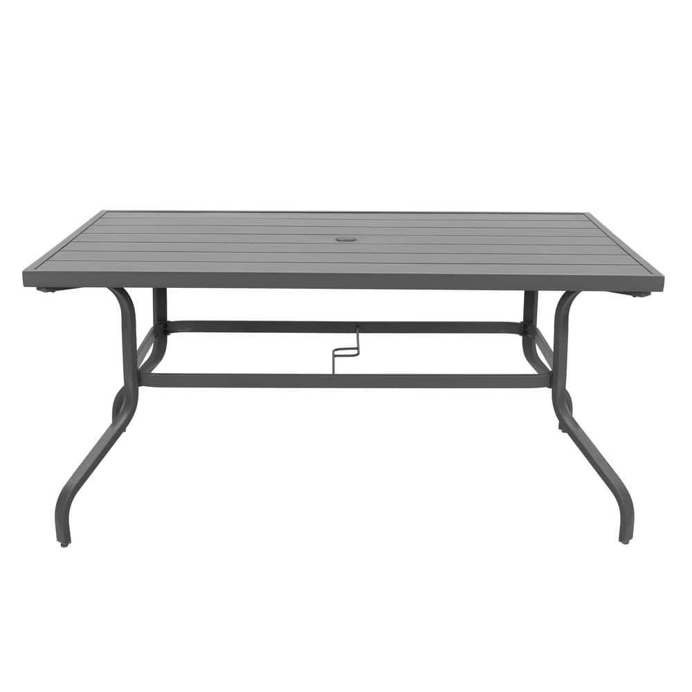 Nuu Garden 61'' Grey Iron Rectangular Patio Dining Table with Umbrella Hole