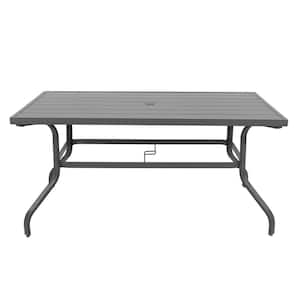 Gray Rectangle Powder-Coated Iron 61 in. x 37 in. Outdoor Dining Table with 1.57 in. Umbrella Hole