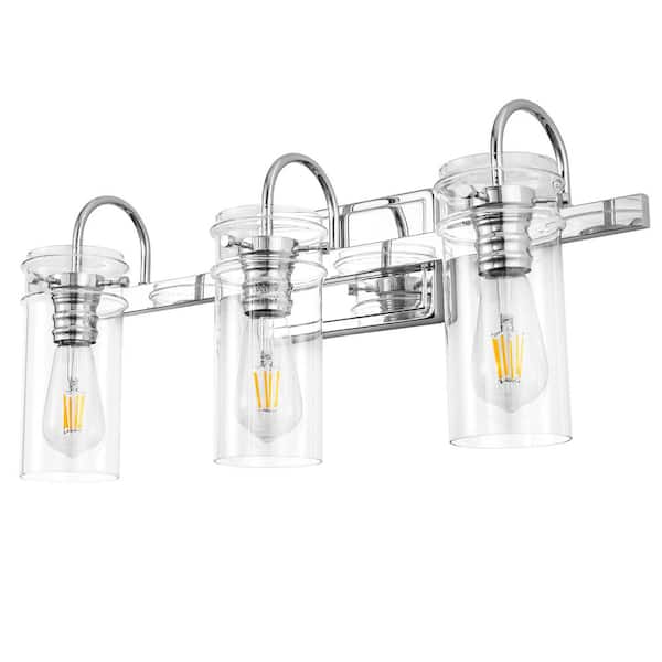 Briignite 24 in. 3-Light Chrome Bathroom Vanity Light Wall Sconce with Clear Glass Shades for Bathroom