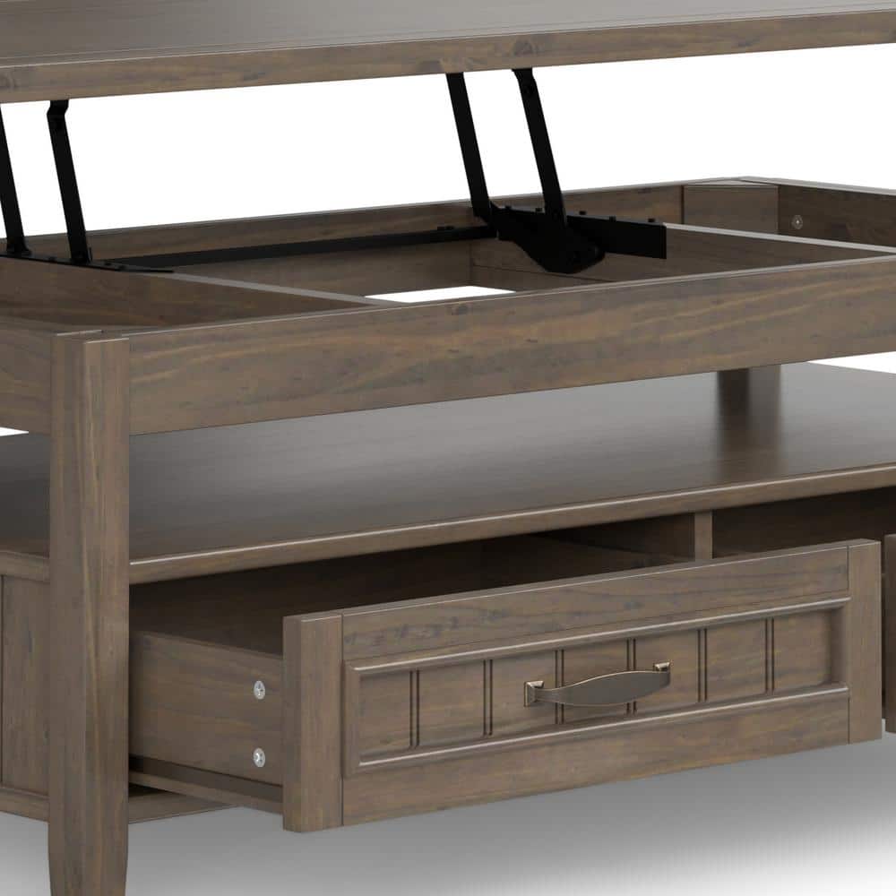 Smoky Brown Solid Wood Lift-Top Coffee Table with Storage
