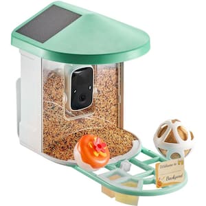 Hopper Feeder with Camera 2K HD AI Identify Bird Species Solar-Powered, Green