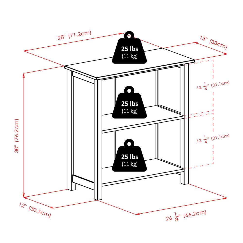 Transitional 3-Tier Medium Walnut Wooden Bookshelf for Kids