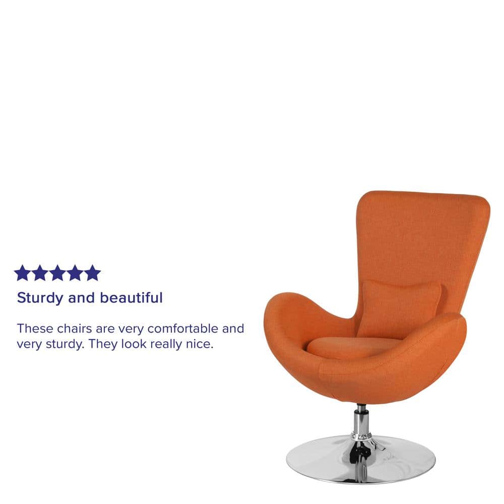 High Back Orange Fabric Swivel Reception Chair with Chrome Base