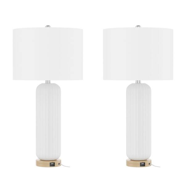 Maxax Sacramento 28In White Ceramic Table Lamp with USB Port and White