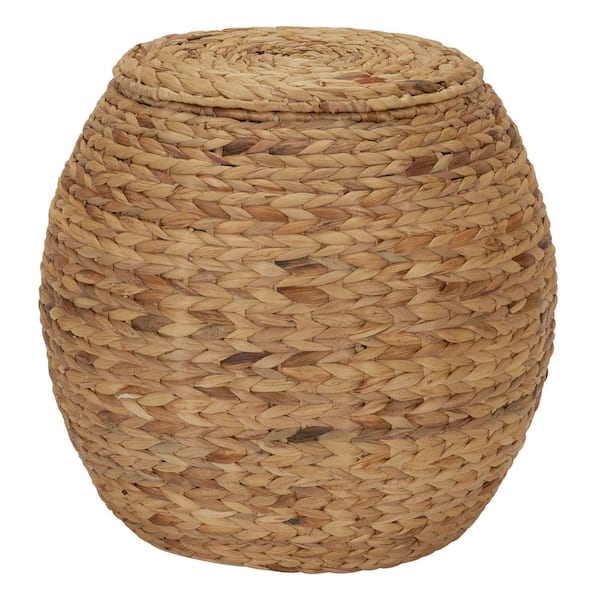 HOUSEHOLD ESSENTIALS Large Round Wicker Basket Side Table