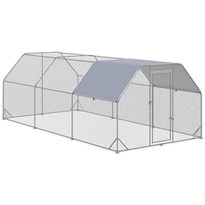 Metal Chicken Coop 18.7 ft. x 9.2 ft. x 6.4 ft. Walk-In Chicken Run with Cover, Fence Cage Hen House for Yard