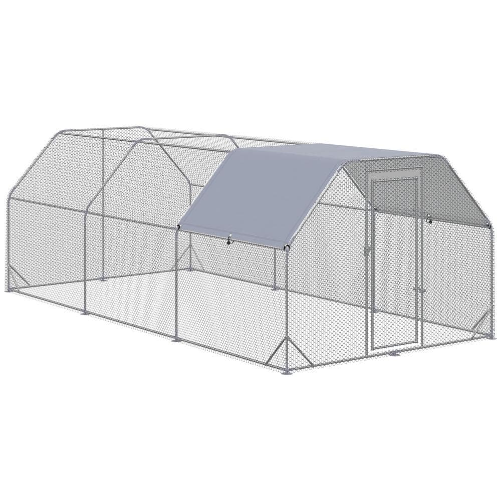 PawHut Metal Chicken Coop 18.7 ft. x 9.2 ft. x 6.4 ft. Walk-In Chicken ...