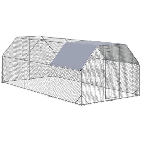 PawHut Metal Chicken Coop 18.7 ft. x 9.2 ft. x 6.4 ft. Walk-In Chicken Run with Cover, Fence Cage Hen House for Yard