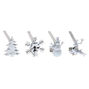 Silver MantleClip Stocking Holder with Assorted Holiday Icons (4-Pack)
