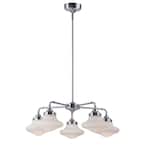 New School 28 in. W 5-Light Satin Nickel Chandelier with Satin White Shade