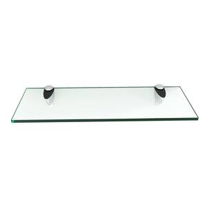 21 in. D x 0.37 in. H x 6 in. W. Floating Wall Mount Clear Tempered Glass Rectangular Shelf in Chrome Brackets