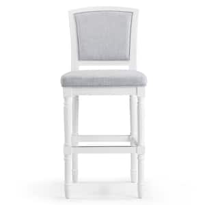 Charleston 31in. Bar-Height White Wood Bar Stool with Gray Upholstered Seat