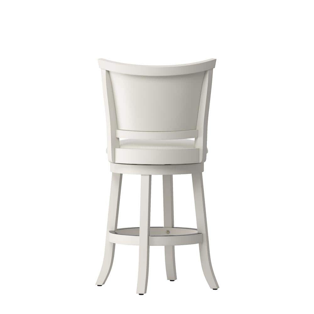 White Wood Swivel Counter Height Barstools with Leather Seats, Set of 2