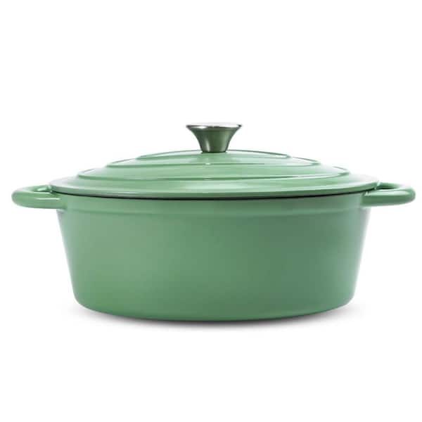 4.5 qt. Oval Cast Iron Dutch Oven in Green with Lid, Up to 500°F for Baking, Braising, Stews, Roasting
