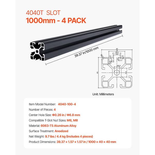SKYSHALO 4 Pieces 39.4 in. T Slot 4040 Aluminum Extrusion Profile