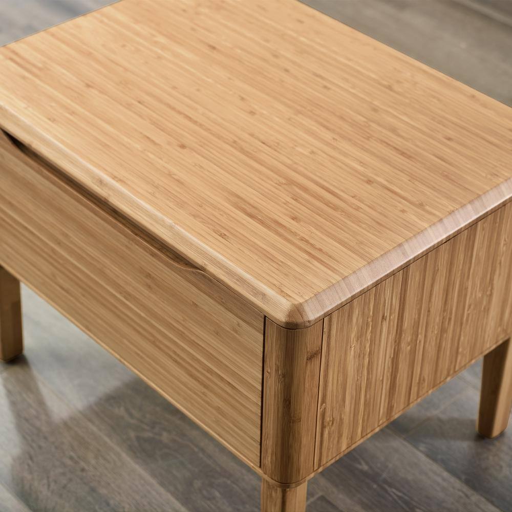 Eco-Friendly Caramelized Bamboo Nightstand with 1 Drawer