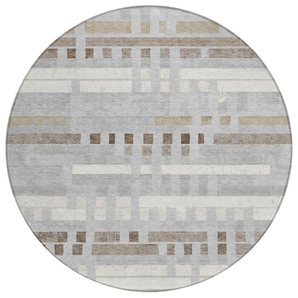 Chantille Machine Washable Indoor/Outdoor Abstract ACN2897 Silver 8 ft. x 8 ft. Round Rug price history on PriceWatchPro