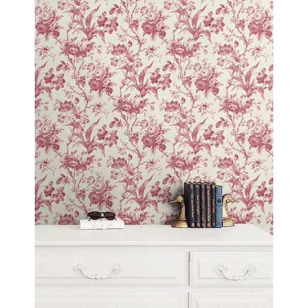 Cranberry En Rose Paper Unpasted Nonwoven Wallpaper Roll 60.75 sq. ft.