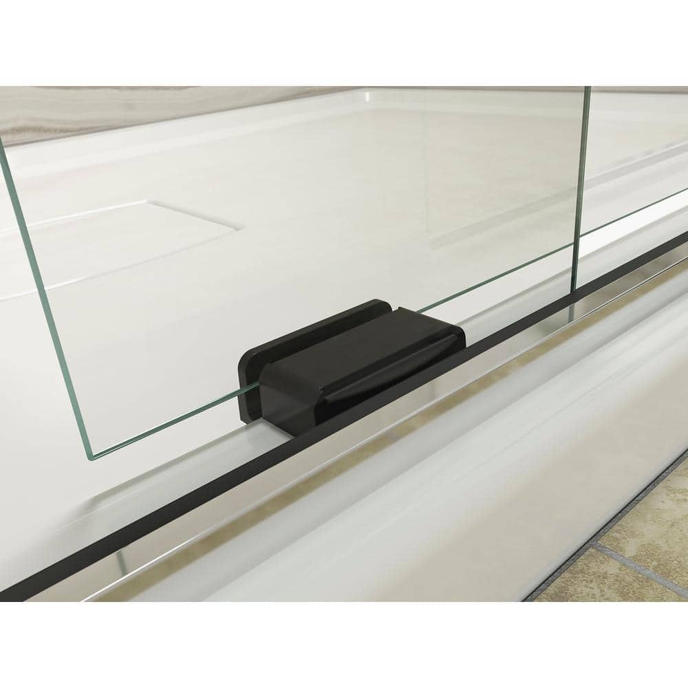 Levity Bright Silver 59.63" x 74" Sliding Shower Door with Crystal Clear Glass