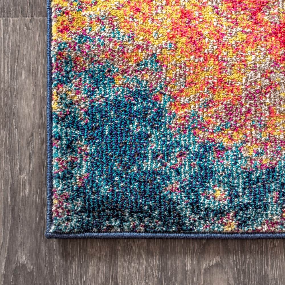 Modern Abstract Cream/Blue Synthetic 5'x8' Easy-Care Area Rug