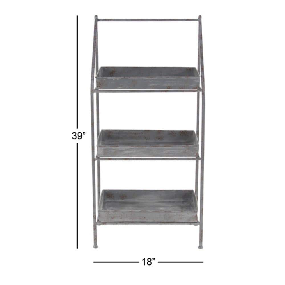 Distressed Silver Metal 3-Tier Plant Stand, 18" x 39"
