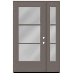 Legacy 51 in. x 80 in. Icon 3 Lite Modern Clear Glass RHOS Kindling Mahogany Fiberglass Prehung Front Door w/ 12 in. SL